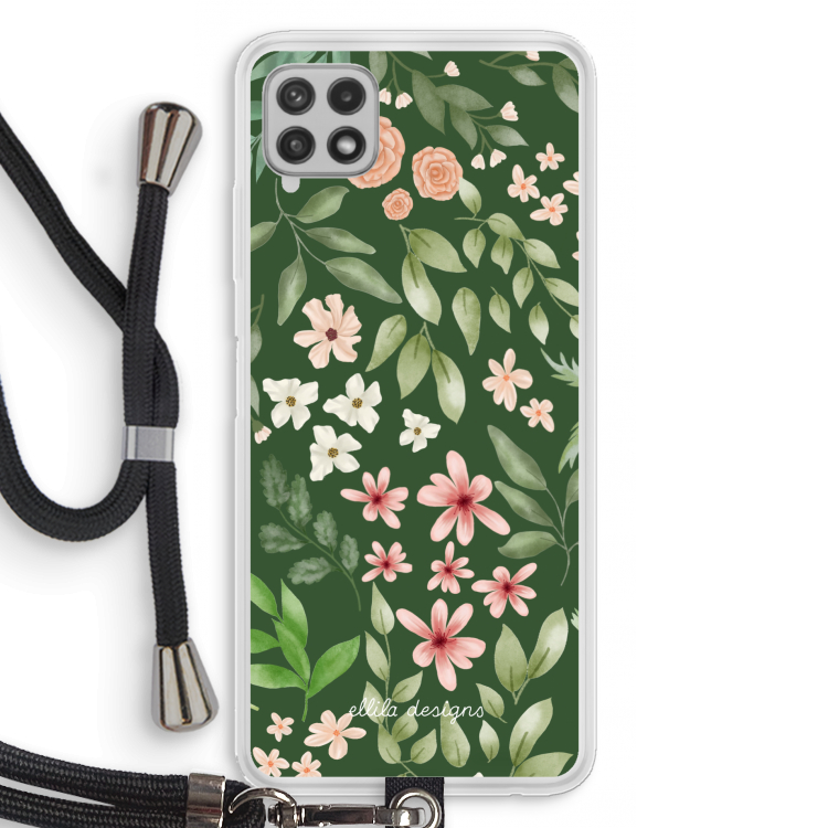 Botanical green sweet flower heaven: Samsung Galaxy A22 4G Transparant Hoesje met koord