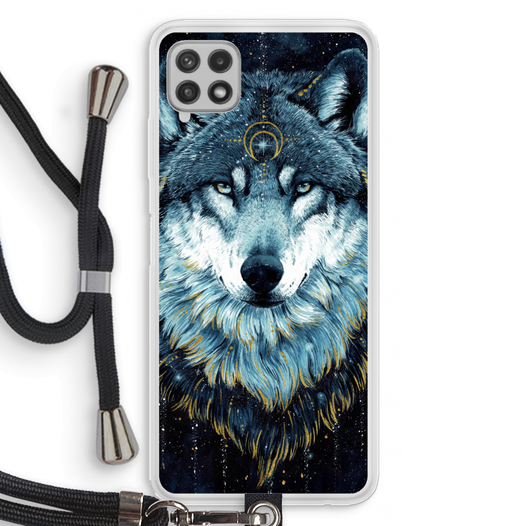 Darkness Wolf: Samsung Galaxy A22 4G Transparant Hoesje met koord