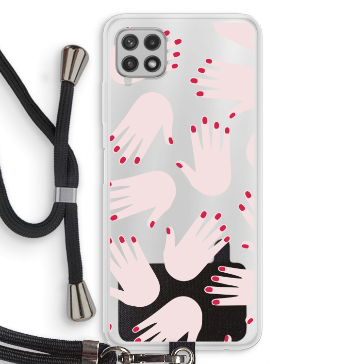 Hands pink: Samsung Galaxy A22 4G Transparant Hoesje met koord