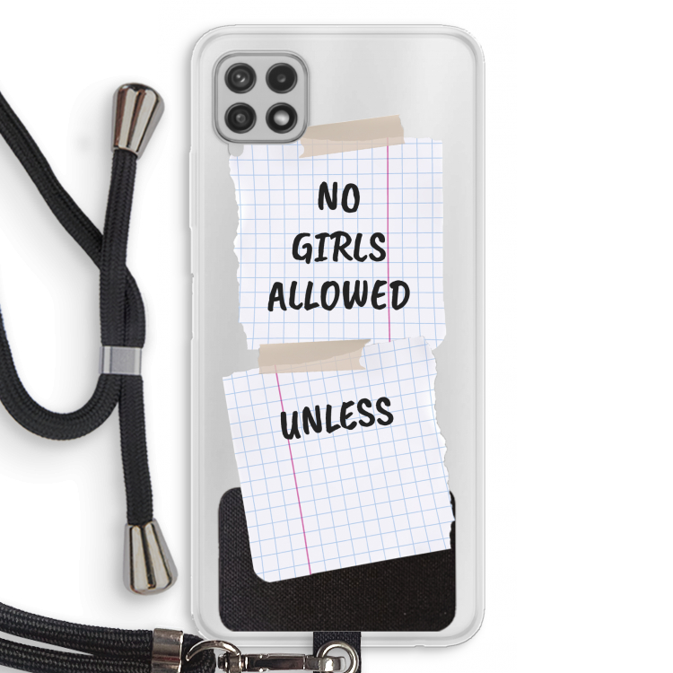 No Girls Allowed Unless: Samsung Galaxy A22 4G Transparant Hoesje met koord