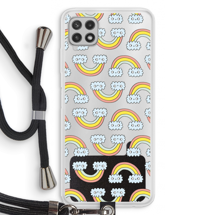 Regenboog: Samsung Galaxy A22 4G Transparant Hoesje met koord
