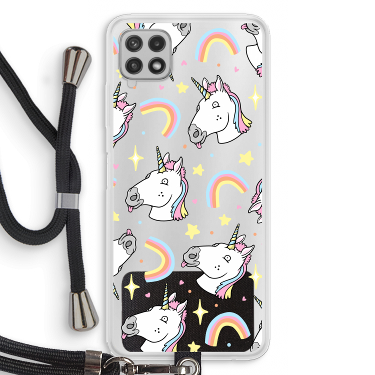 Rainbow Unicorn: Samsung Galaxy A22 4G Transparant Hoesje met koord