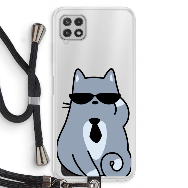 Cool cat: Samsung Galaxy A22 4G Transparant Hoesje met koord