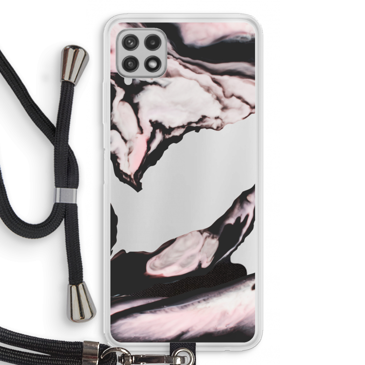 Roze stroom: Samsung Galaxy A22 4G Transparant Hoesje met koord