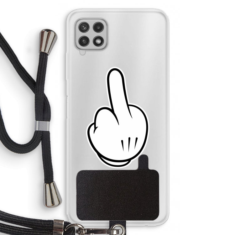 Middle finger white: Samsung Galaxy A22 4G Transparant Hoesje met koord