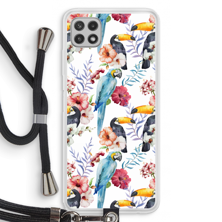 Bloemen tukan: Samsung Galaxy A22 4G Transparant Hoesje met koord