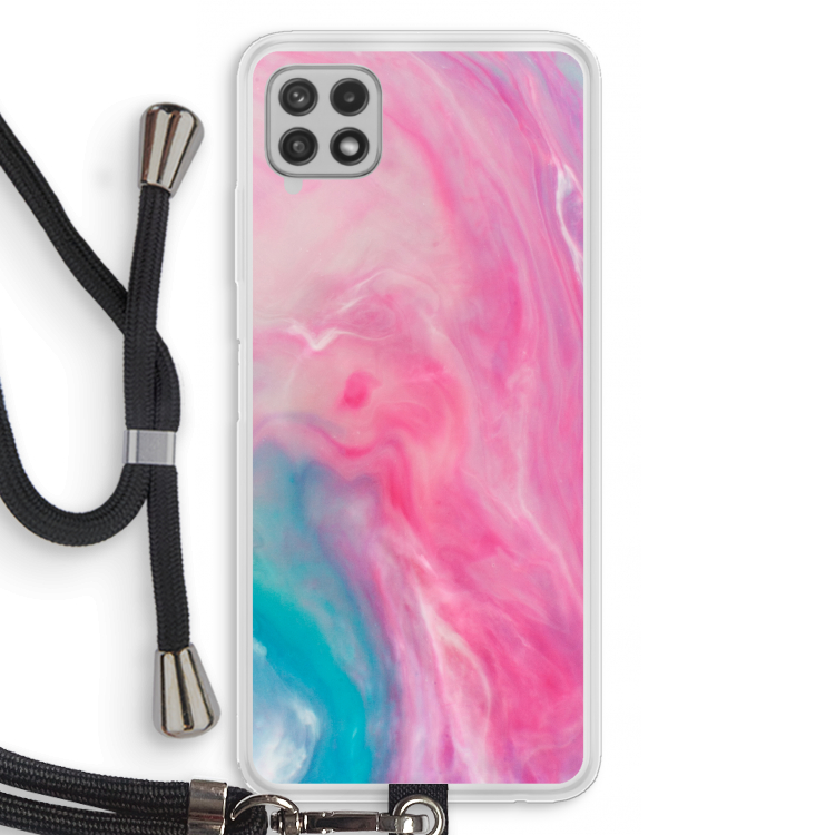 Roze explosie: Samsung Galaxy A22 4G Transparant Hoesje met koord