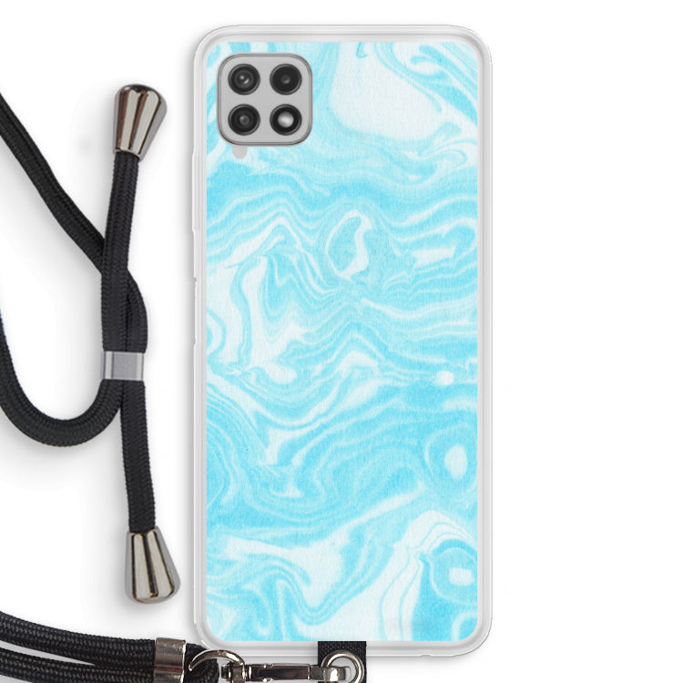 Waterverf blauw: Samsung Galaxy A22 4G Transparant Hoesje met koord