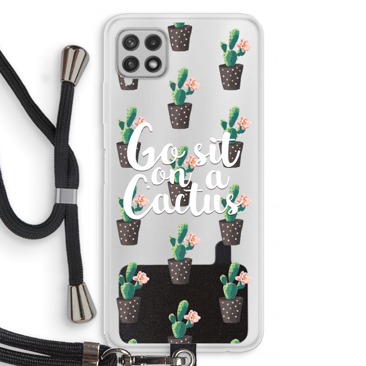 Cactus quote: Samsung Galaxy A22 4G Transparant Hoesje met koord