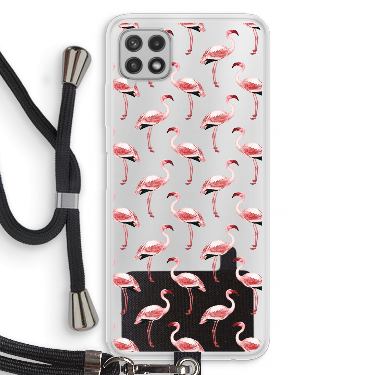 Flamingoprint groen: Samsung Galaxy A22 4G Transparant Hoesje met koord