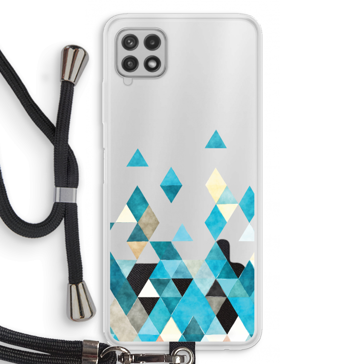 Gekleurde driehoekjes blauw: Samsung Galaxy A22 4G Transparant Hoesje met koord