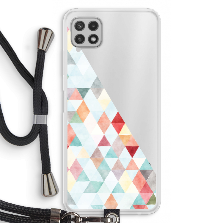 Gekleurde driehoekjes pastel: Samsung Galaxy A22 4G Transparant Hoesje met koord