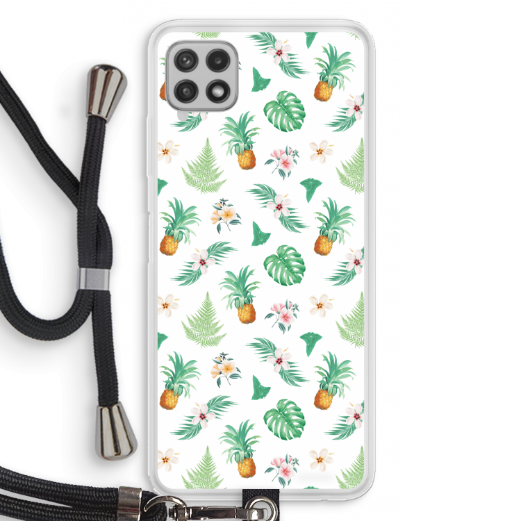 Ananas bladeren: Samsung Galaxy A22 4G Transparant Hoesje met koord