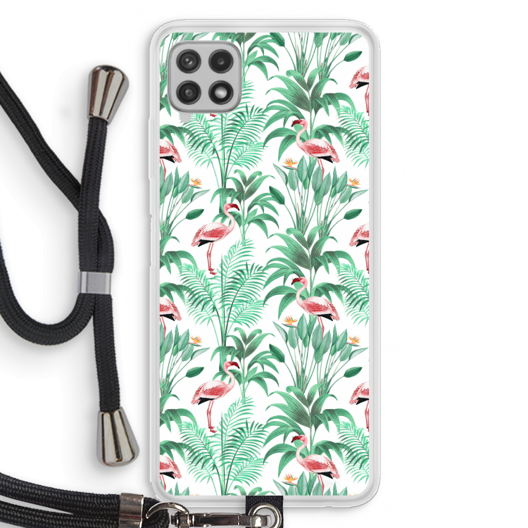 Flamingo bladeren: Samsung Galaxy A22 4G Transparant Hoesje met koord