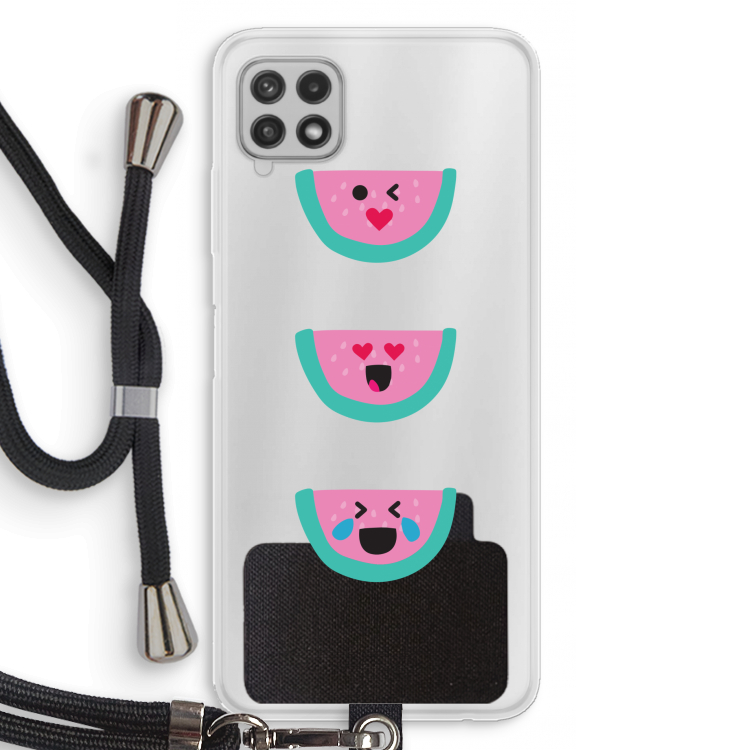 Smiley watermeloen: Samsung Galaxy A22 4G Transparant Hoesje met koord