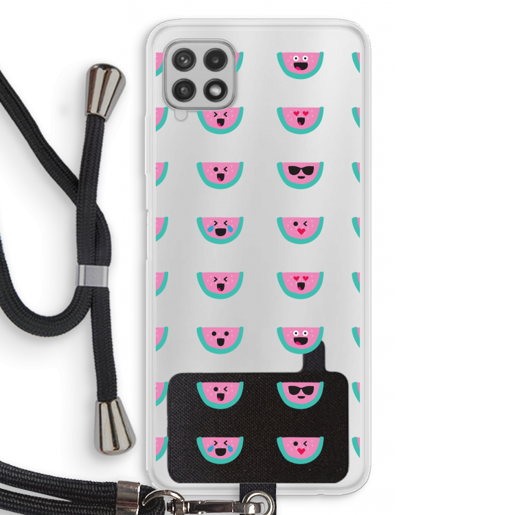 Smiley watermeloenprint: Samsung Galaxy A22 4G Transparant Hoesje met koord