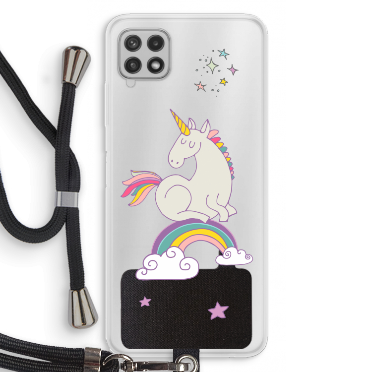 Regenboog eenhoorn: Samsung Galaxy A22 4G Transparant Hoesje met koord
