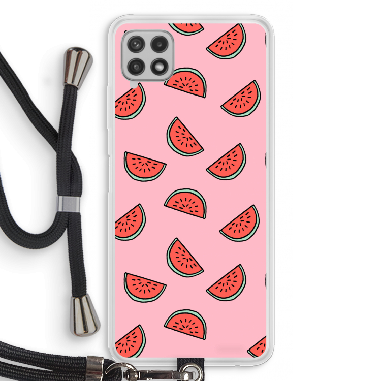 Watermeloen: Samsung Galaxy A22 4G Transparant Hoesje met koord