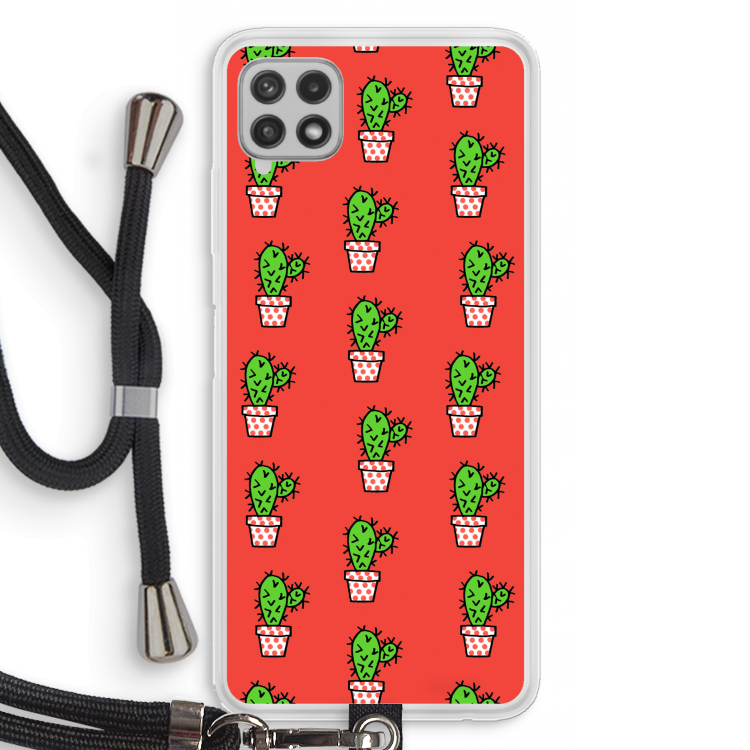 Mini cactus: Samsung Galaxy A22 4G Transparant Hoesje met koord