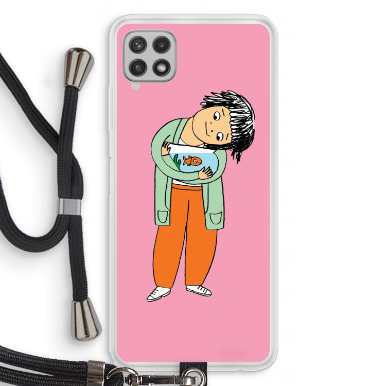 Visknuffel: Samsung Galaxy A22 4G Transparant Hoesje met koord