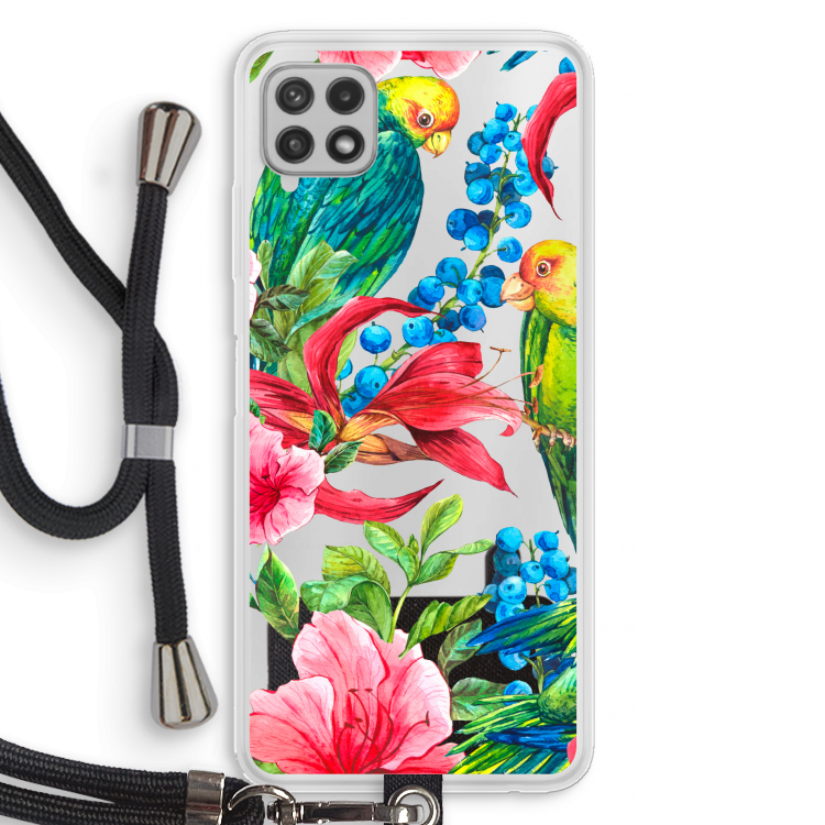 Papegaaien: Samsung Galaxy A22 4G Transparant Hoesje met koord