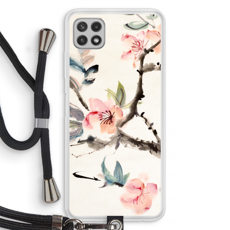 Japanse bloemen: Samsung Galaxy A22 4G Transparant Hoesje met koord