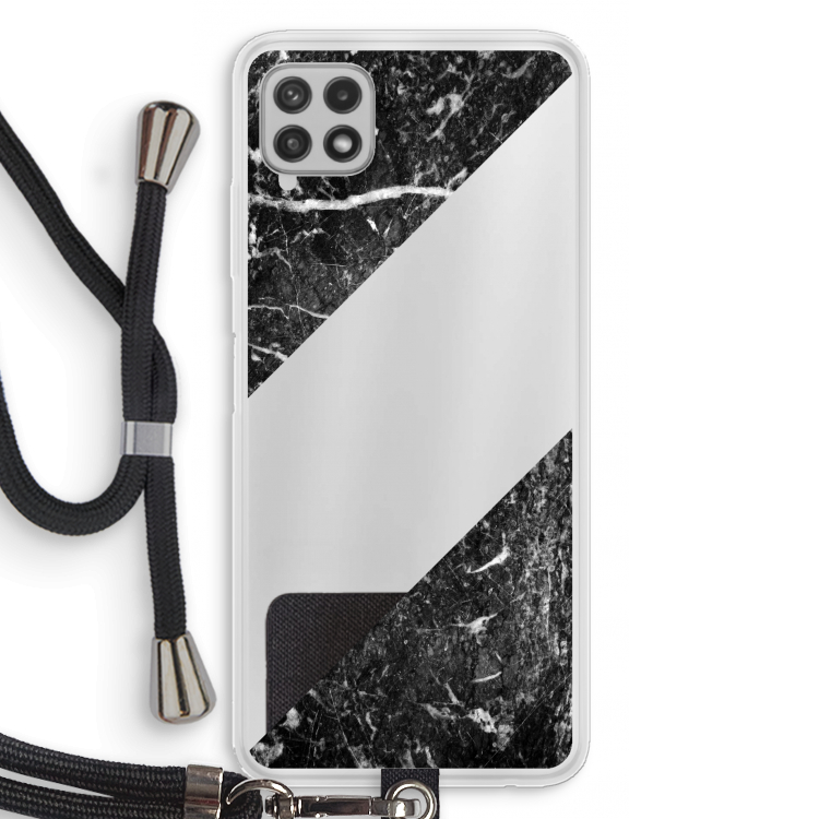 Zwart marmer: Samsung Galaxy A22 4G Transparant Hoesje met koord