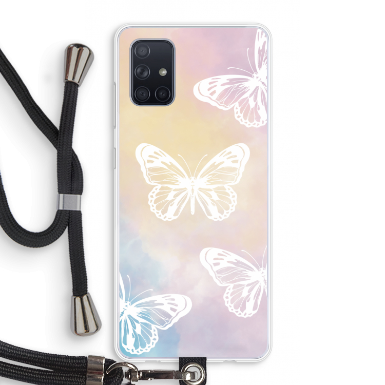White butterfly: Samsung Galaxy A71 Transparant Hoesje met koord