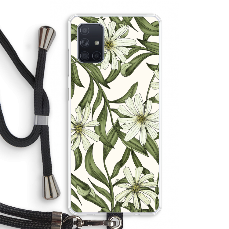 Wit bloemenpatroon: Samsung Galaxy A71 Transparant Hoesje met koord