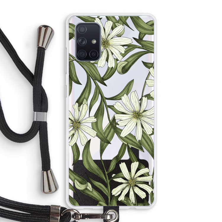 Wit bloemenpatroon: Samsung Galaxy A71 Transparant Hoesje met koord