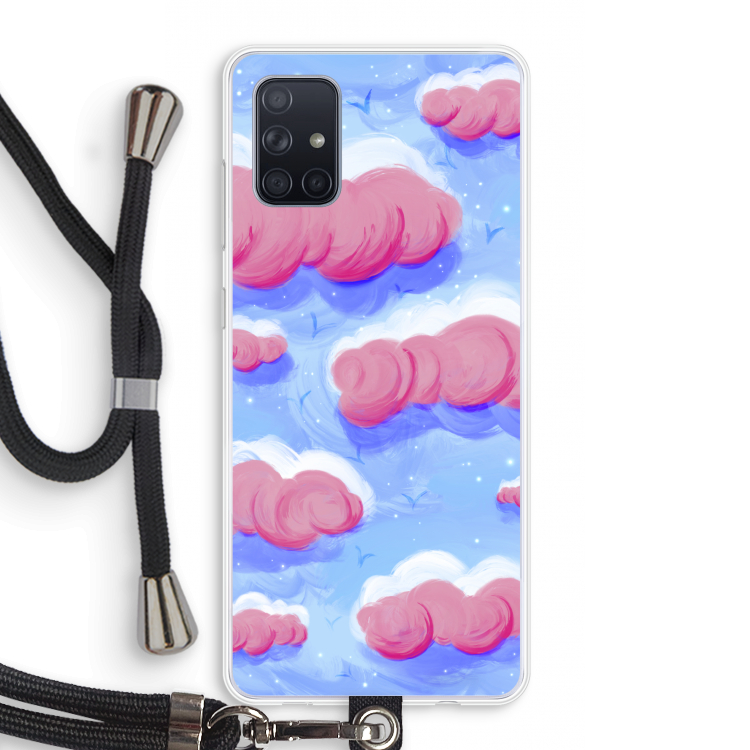 Roze wolken met vogels: Samsung Galaxy A71 Transparant Hoesje met koord