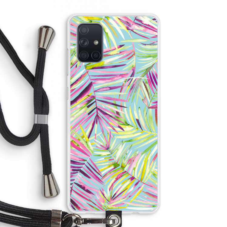 Tropical Palms Blue: Samsung Galaxy A71 Transparant Hoesje met koord