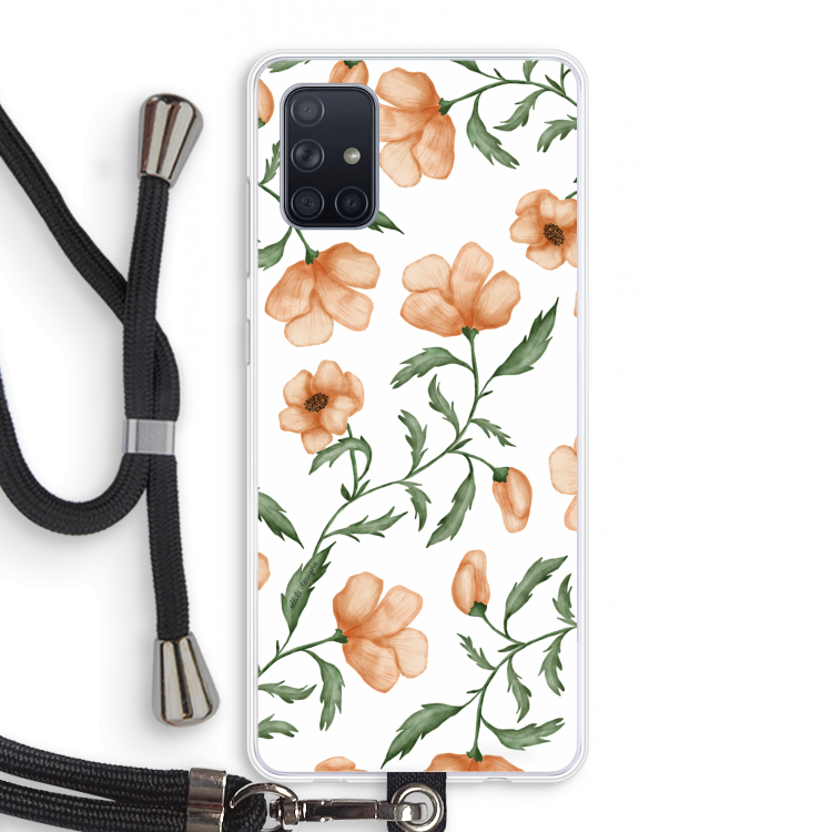 Peachy flowers: Samsung Galaxy A71 Transparant Hoesje met koord