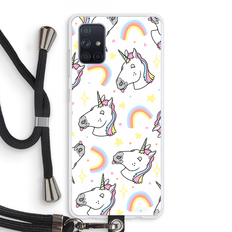 Rainbow Unicorn: Samsung Galaxy A71 Transparant Hoesje met koord