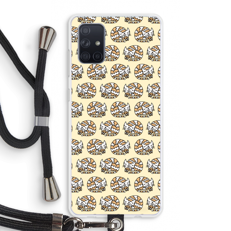 Slapende poes: Samsung Galaxy A71 Transparant Hoesje met koord