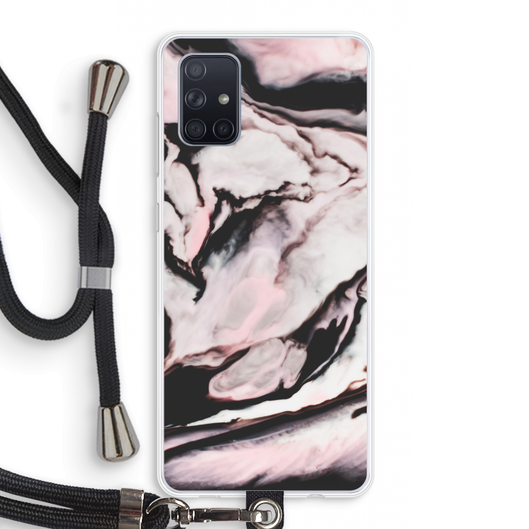 Roze stroom: Samsung Galaxy A71 Transparant Hoesje met koord