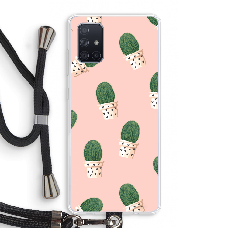 Cactusprint roze: Samsung Galaxy A71 Transparant Hoesje met koord