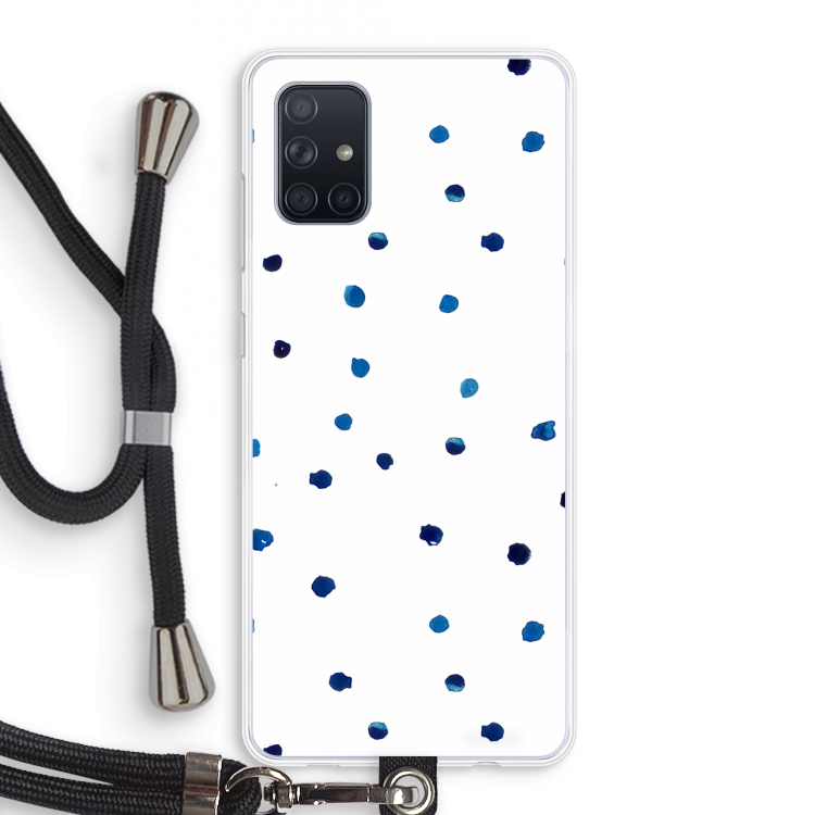 Blauwe stippen: Samsung Galaxy A71 Transparant Hoesje met koord