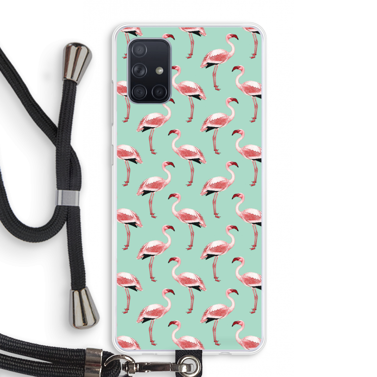 Flamingoprint groen: Samsung Galaxy A71 Transparant Hoesje met koord