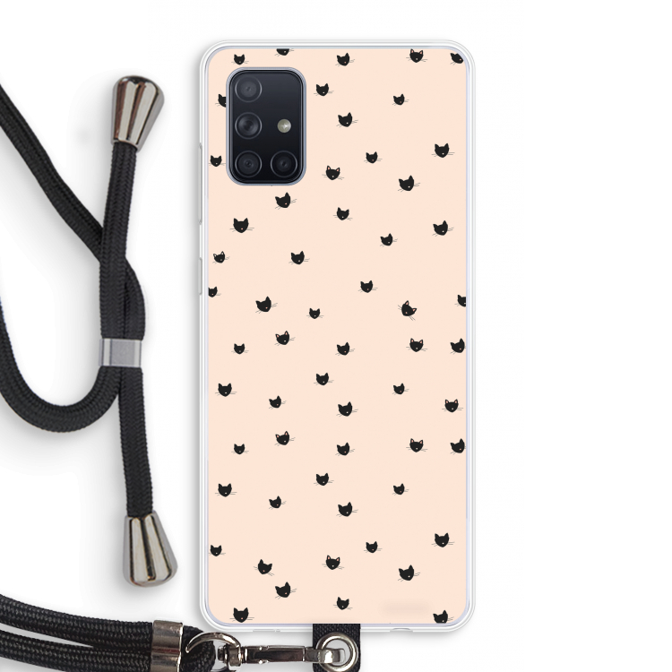Kleine kattenkopjes: Samsung Galaxy A71 Transparant Hoesje met koord