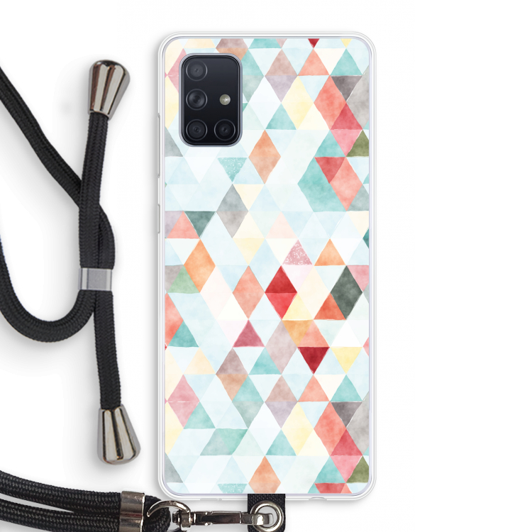Gekleurde driehoekjes pastel: Samsung Galaxy A71 Transparant Hoesje met koord