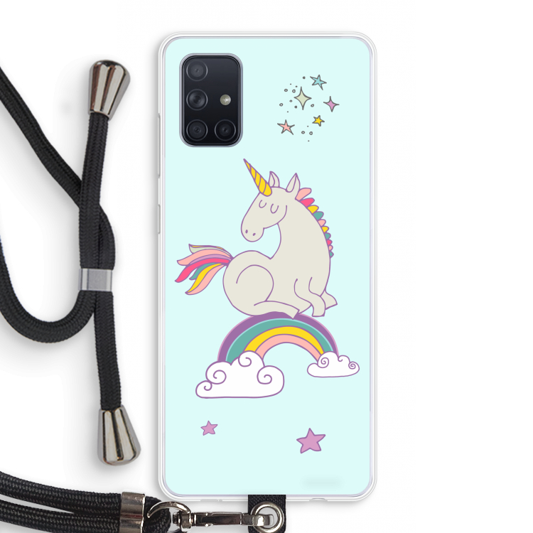 Regenboog eenhoorn: Samsung Galaxy A71 Transparant Hoesje met koord