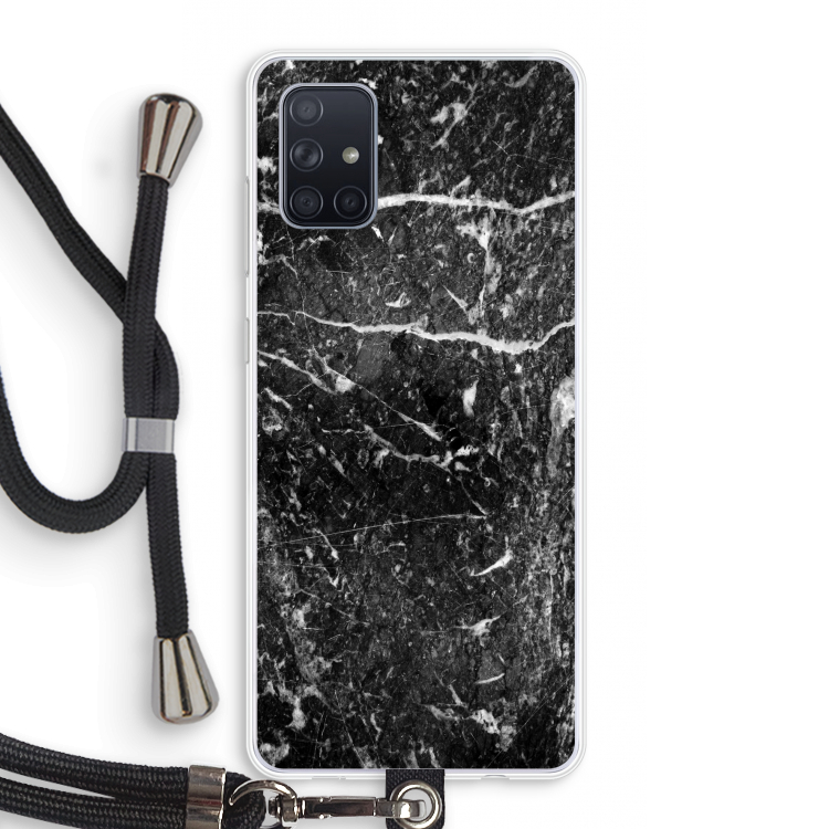 Zwart marmer: Samsung Galaxy A71 Transparant Hoesje met koord