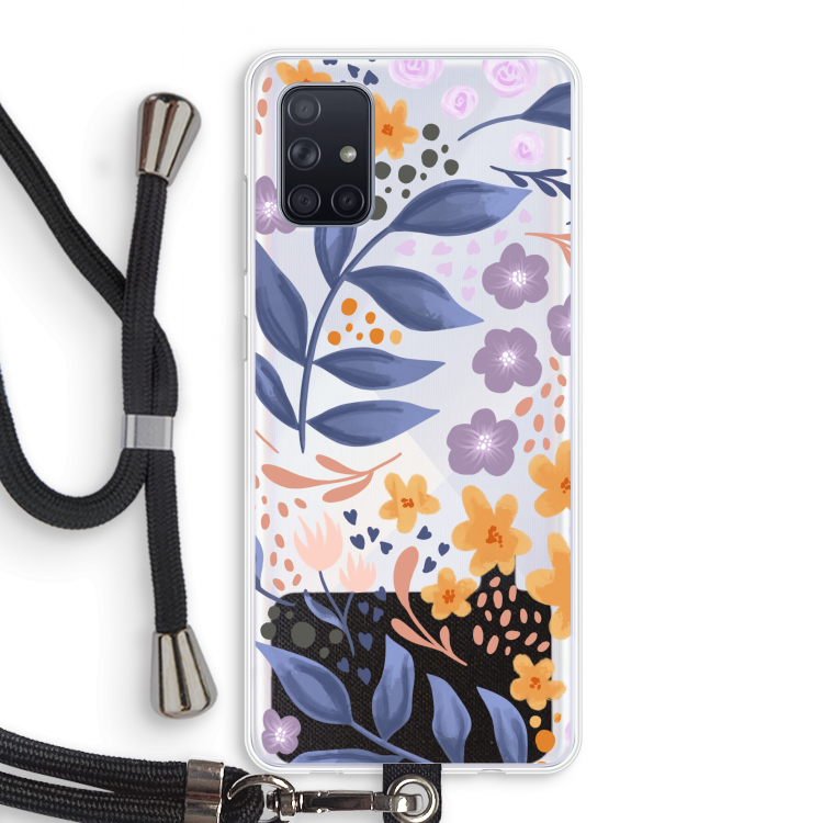 Flowers with blue leaves: Samsung Galaxy A71 Transparant Hoesje met koord