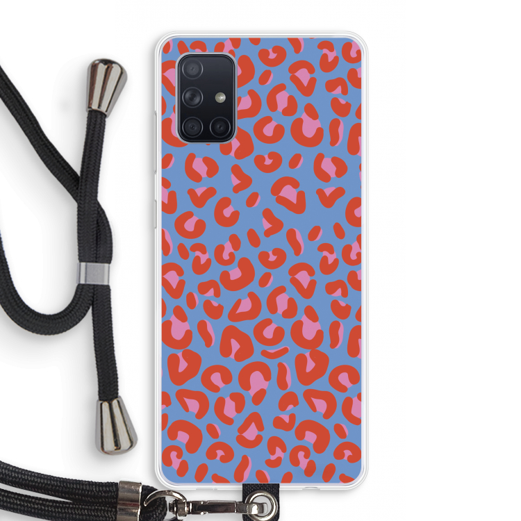 Leopard blue: Samsung Galaxy A71 Transparant Hoesje met koord