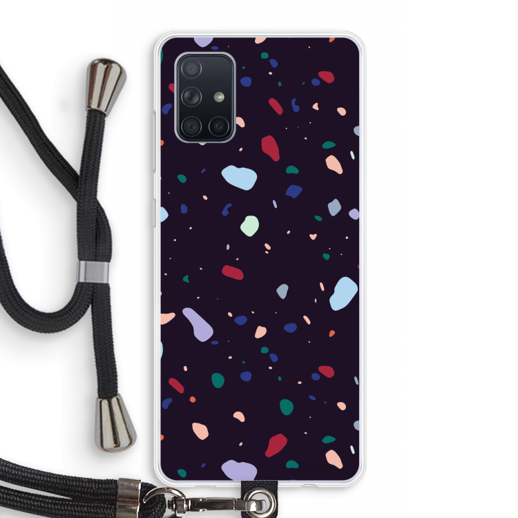 Dark Rounded Terrazzo: Samsung Galaxy A71 Transparant Hoesje met koord