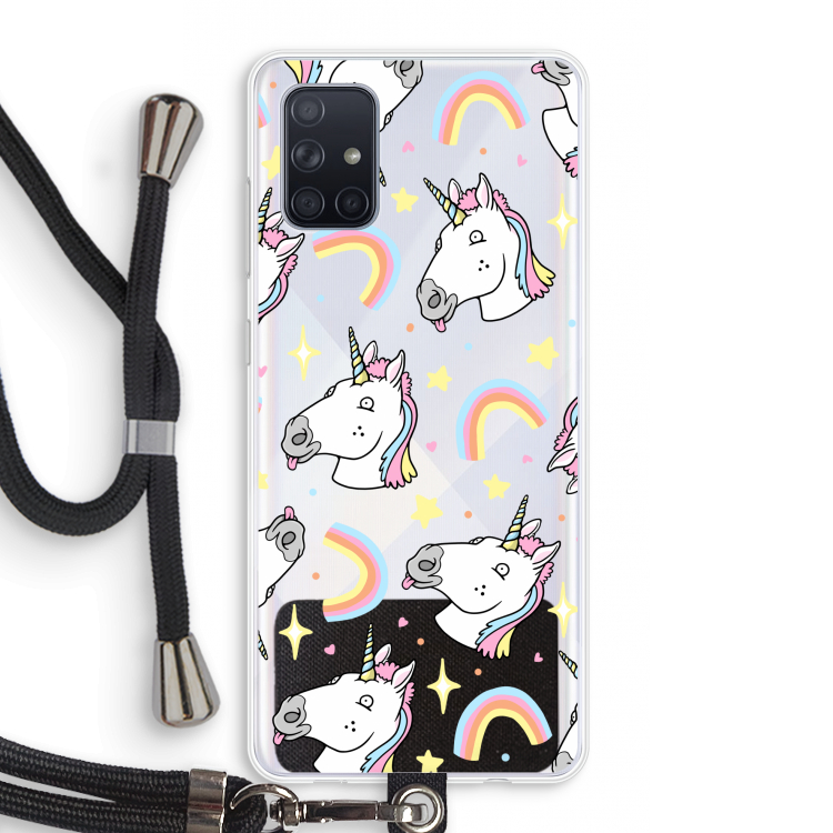Rainbow Unicorn: Samsung Galaxy A71 Transparant Hoesje met koord