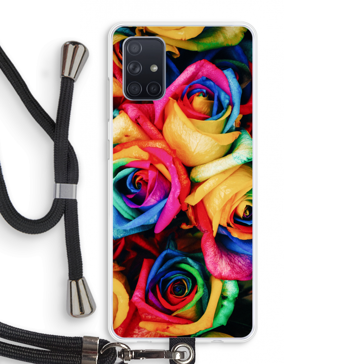 Neon bloemen: Samsung Galaxy A71 Transparant Hoesje met koord