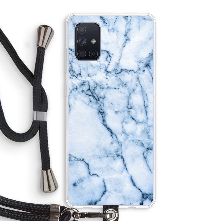 Blauw marmer: Samsung Galaxy A71 Transparant Hoesje met koord