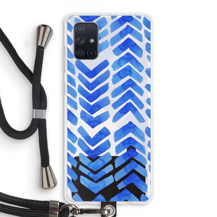 Blauwe pijlen: Samsung Galaxy A71 Transparant Hoesje met koord